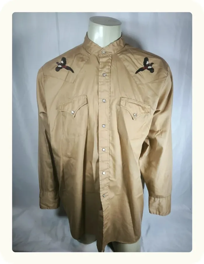 Chemise manches longues col mao motifs oiseaux Homme Taille 40 L