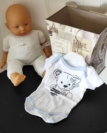 Body bébé garçon 3 mois – ours 🐻 – blanc & bleu – excellent état