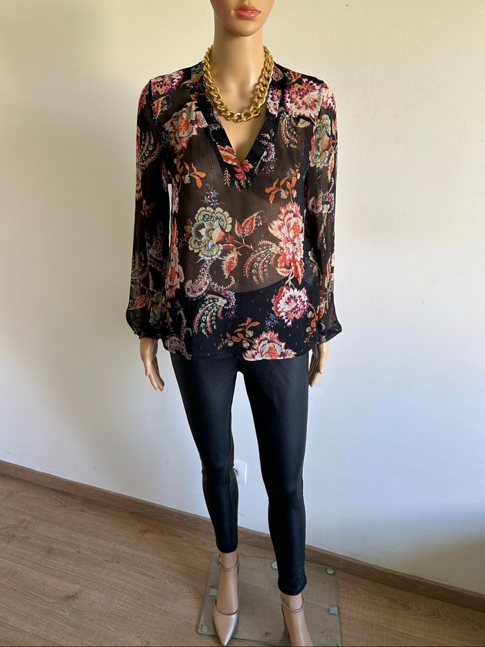 Blouse imprimée transparente à manches longues Morgan taille 34 excellent état - photo numéro 3