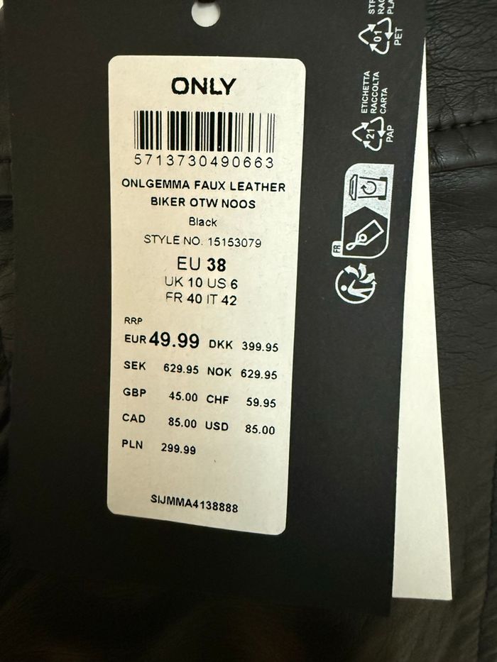 Veste biker ONLY – Taille 38 / M– Neuf avec étiquette – Noir - photo numéro 4