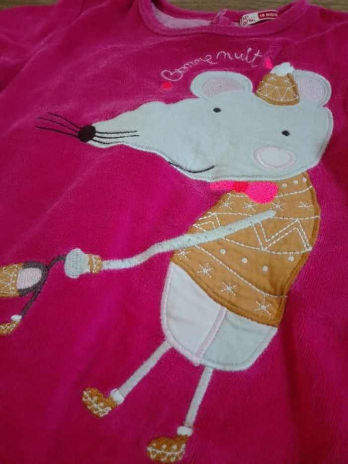 Pyjama velours souris rose DPAM bébé fille 18 mois - photo numéro 2