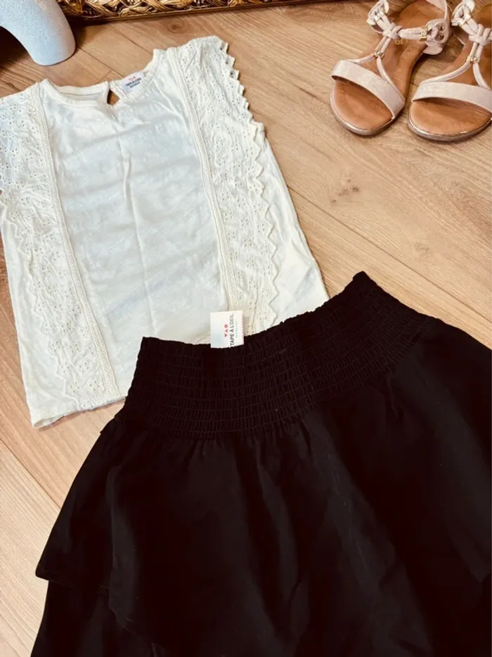 Taille 8 ans tenue 2 pièces été fille TAO écru noir Neuf * broderie * 🌺 - photo numéro 5