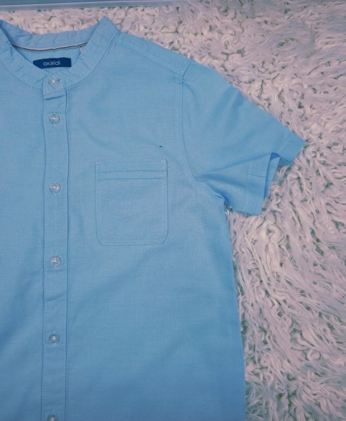 Chemise manches courtes col mao bleu Garçon taille 10 ans marque Okaidi 🎸 - photo numéro 4