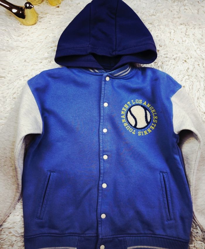 Teddy molletonné à capuche bleu gris et marine Garçon taille 10 ans marque Vertbaudet 🎸 - photo numéro 3