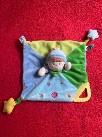 🇫🇷Doudou Plat Lutin Multicolore Anneau Tétine Étoile Jaune MOTS D’ENFANTS TTBE