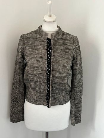 Veste tweed chinée gris et perles Maje S