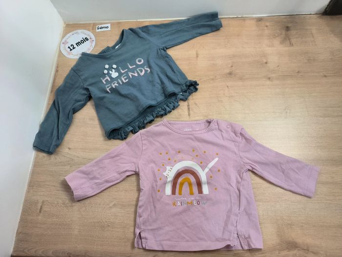 Lot 2 t-shirts ML 12 mois