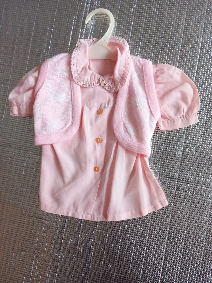 Chemise + gilet 6mois rose - photo numéro 2