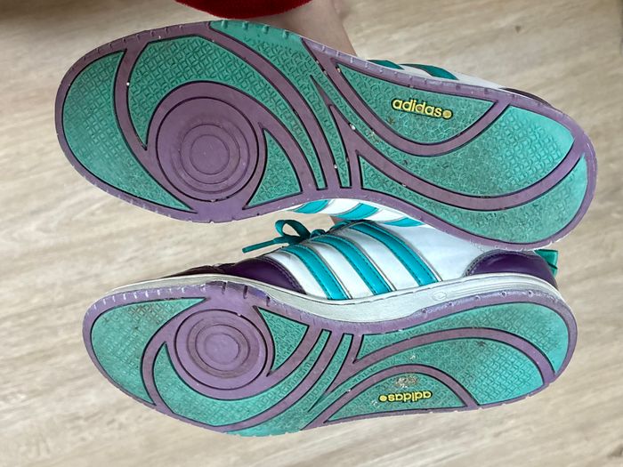Baskets Adidas montantes rétro – violet & turquoise, style vintage street - photo numéro 10