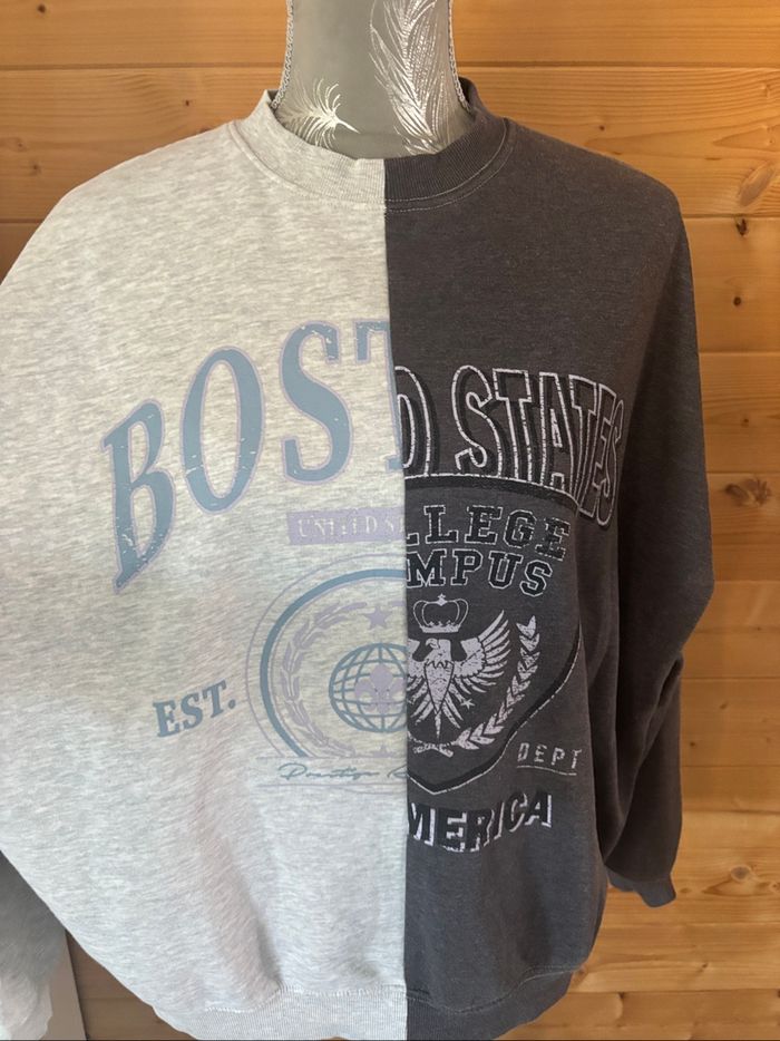 Sweat bi color gris style oversize - photo numéro 3