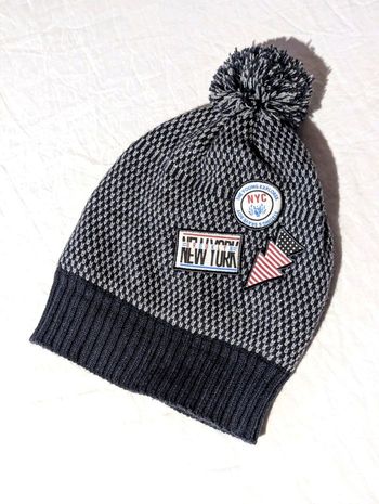 Bonnet Chaud Marine Gris Ecussons New York Etats Unis Large Bandeau Vêtement Accessoire Enfants