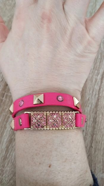Bracelet pressions rose clous doré fantaisie femme