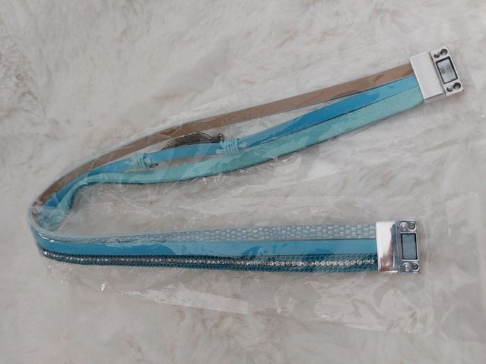 Manchette turquoise et bleu ciel & strass - photo numéro 4