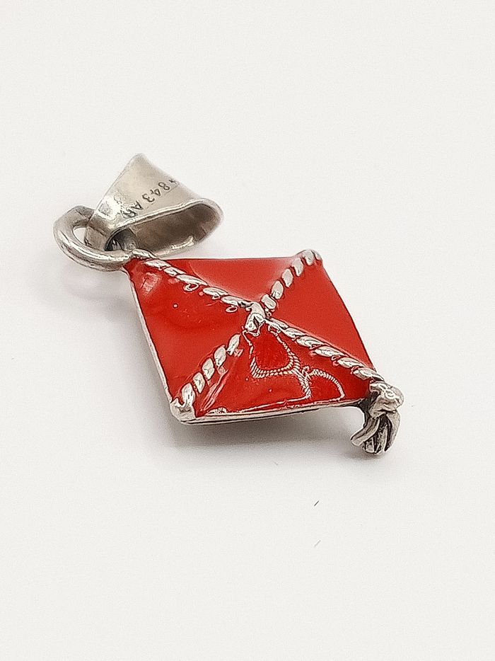 Ciondolo x collana vintage argento 925 smaltato anni  '40/'50 tocco cappello laurea università regalo - photo numéro 3
