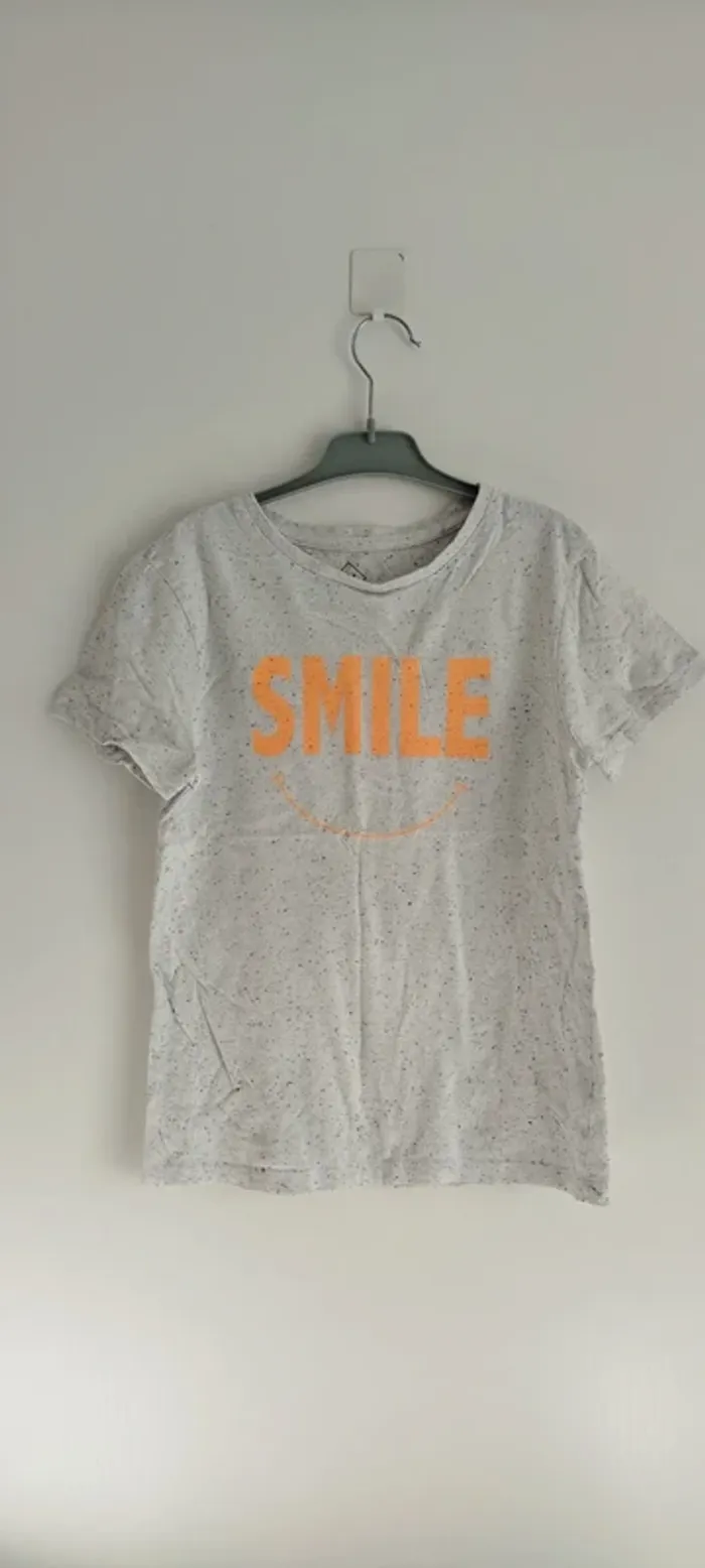 🍄 T-shirt beige chiné smile 7-8 ans Tex - photo numéro 2
