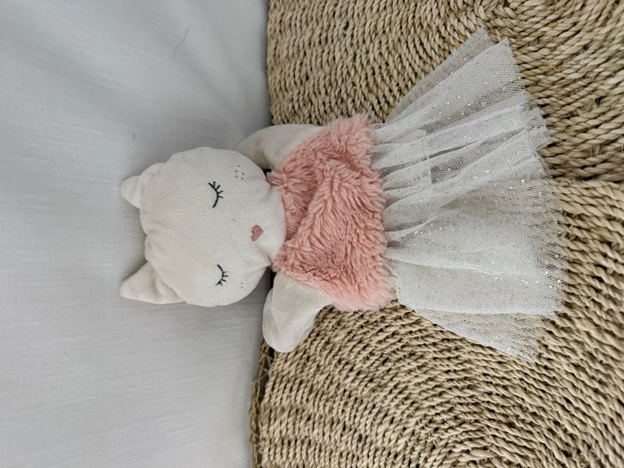 Doudou Marionnette Chat Tutu Maisons du Monde peluche rose blanc coeur fourrure doré danseuse - photo numéro 4