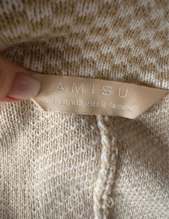 Manteau long oversize beige crème et blanc pied de poule Amisu T42 XL - photo numéro 7