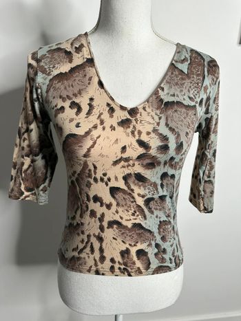 Blouse léopard beige et bleue Pecca Vintage T36 S