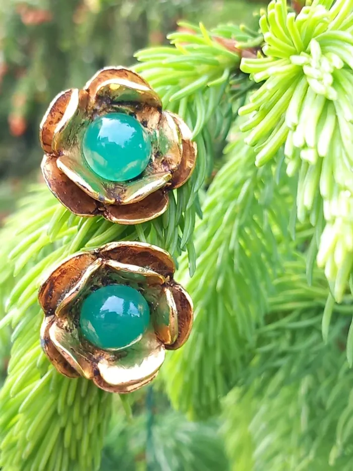 Boucles d'oreilles vintage à clip dorée et verte