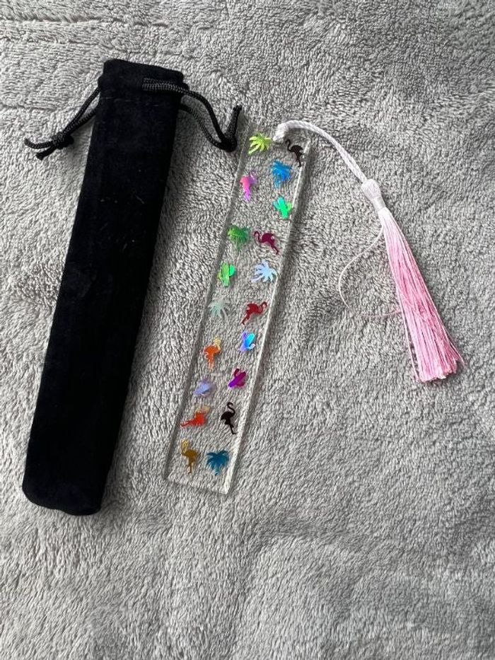 Marque page - vacances - voyages - flament rose - palmier - cactus