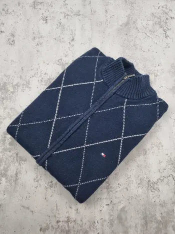 Veste zippée bleu marine à losanges Tommy Hilfiger – Taille L Homme (mesures en photos)