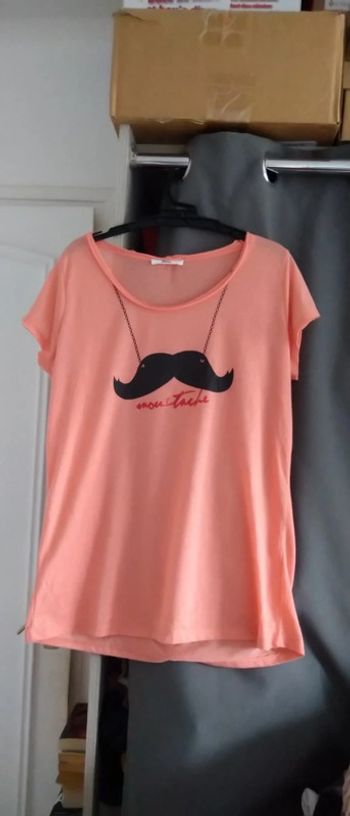 Tee shirt motif moustache corail femme L mim