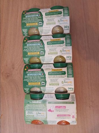 Lot de 8 pot de légumes ( carottes,  haricots verts,  poireaux,  petits pois)