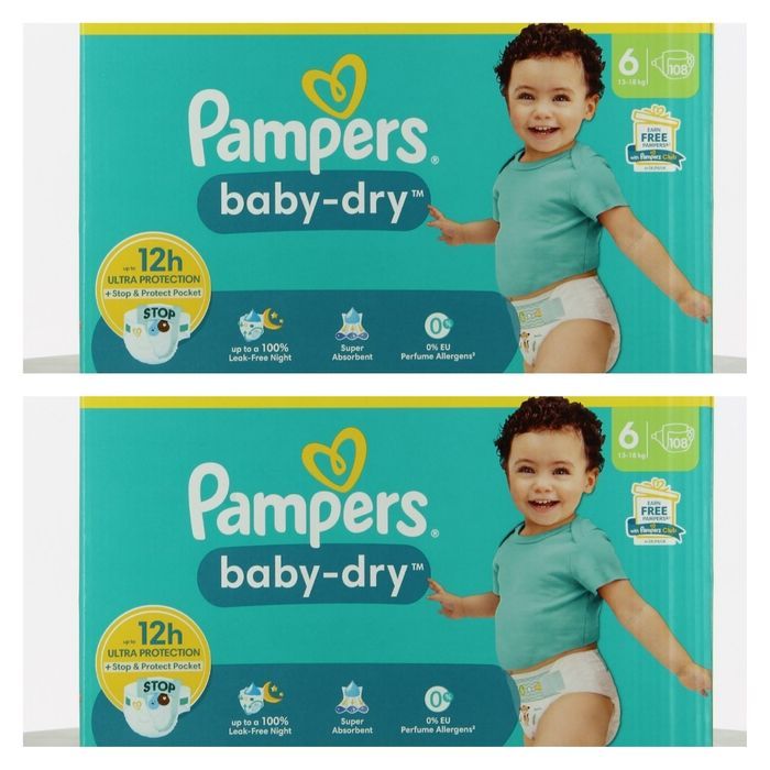 Lot de 216 Couches Pampers Baby Dry 13-18KG Taille 6 Neuf
