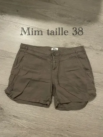 Short Mim cargo marron/taupe en lin T.38