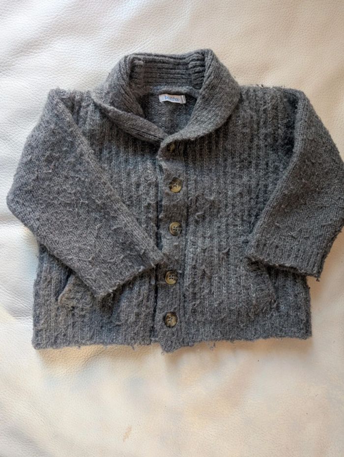 Gilet maille tricot laine Bout'chou 24 mois 86 gris anthracite