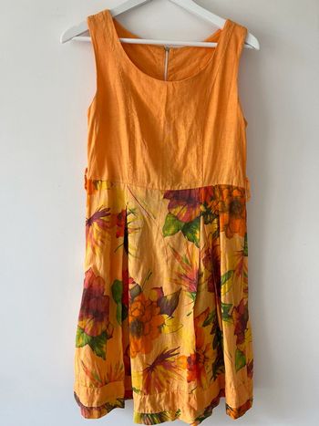 Robe fleurie orange en Lin vintage