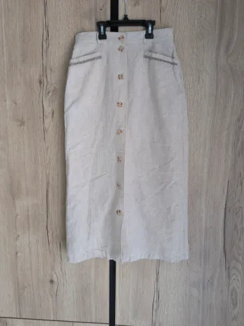 Jupe longue beige boutonnée lin Taille 38