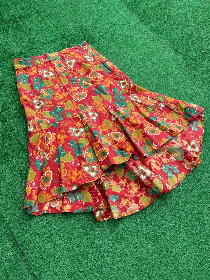 Jupe volantée Scenic fleurie rouge taille 40 - photo numéro 2