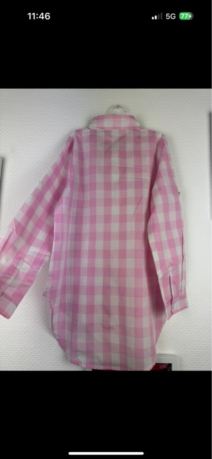 Chemise fille à carreaux rose et blanc - photo numéro 3