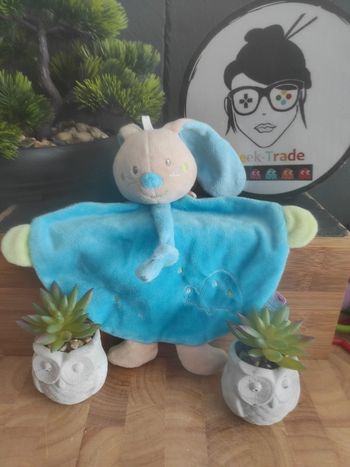 Doudou Knuffel Lapin Sucre D'orge Tortue Bleu Mouchoir Plat #geektradedoudou