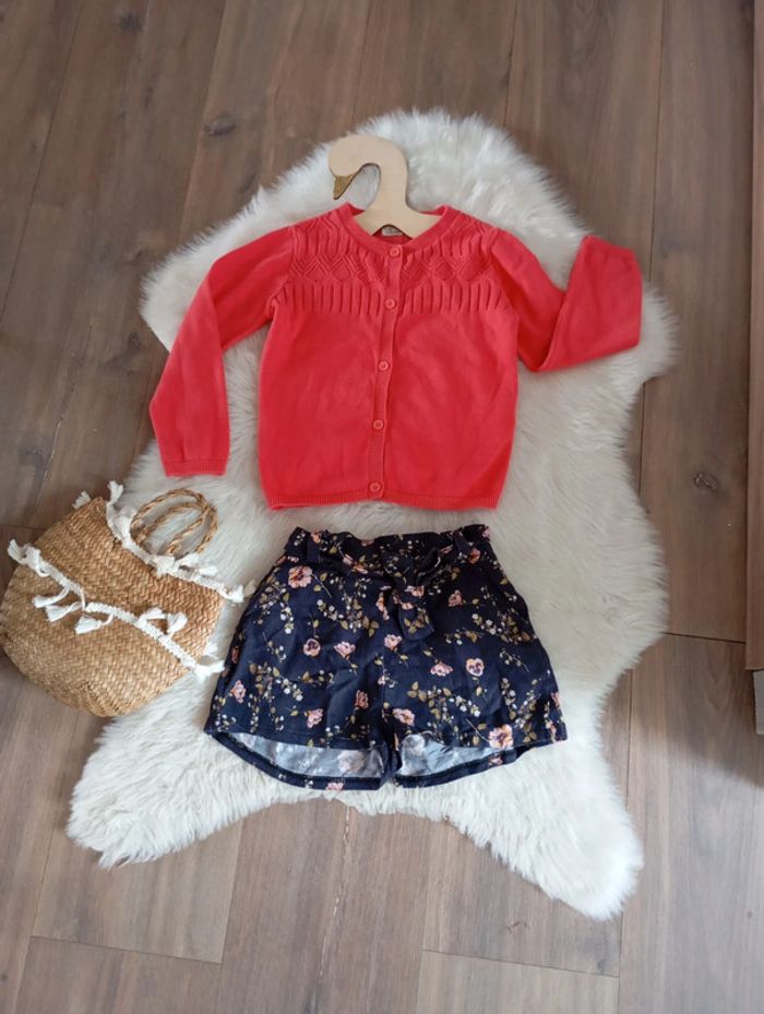 LC kids by little cigogne 🔆 ensemble short liberty + gilet ajouré 4 ans