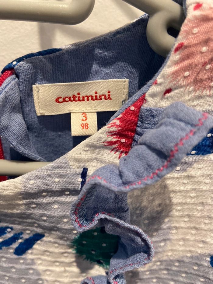 Robe manche longue 3 ans catimini bleue motif oiseau - photo numéro 2