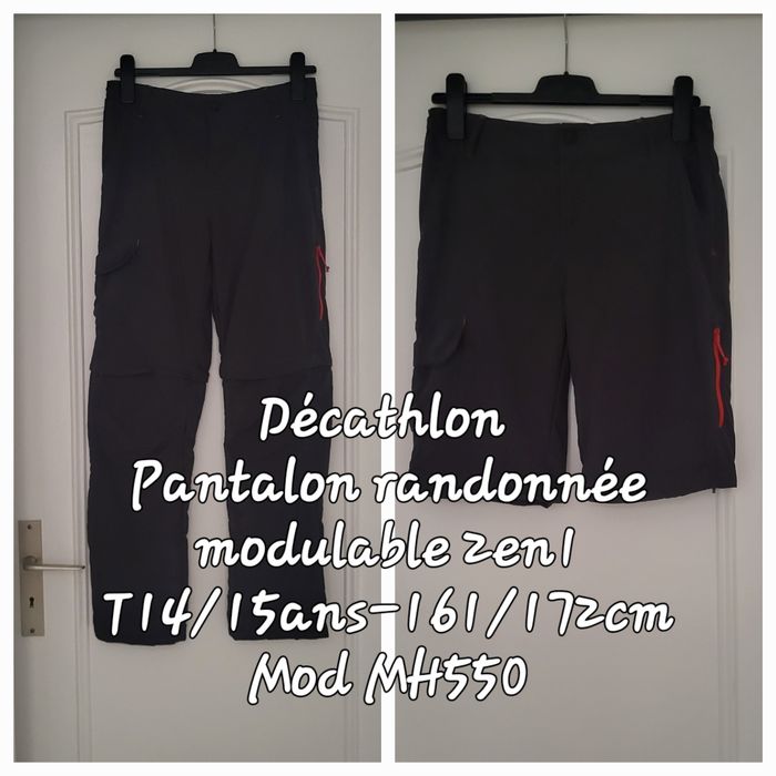 Décathlon Pantalon de randonnée modulable 2en1-T14/15ans-161/172cm-Mod MH550-Gris-Taille réglable