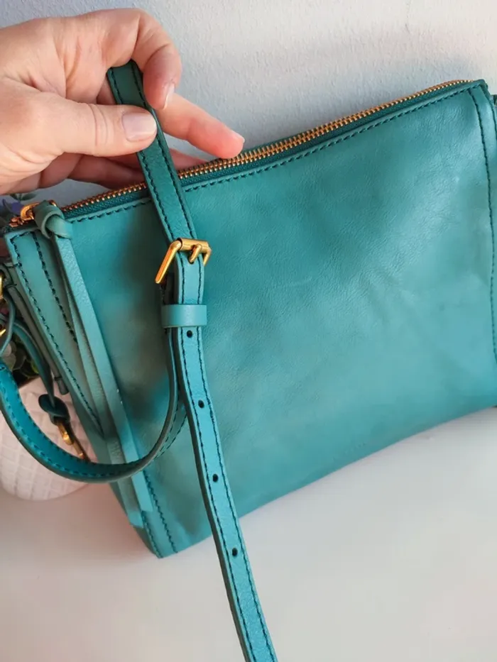 Sac bandoulière en cuir turquoise - photo numéro 4