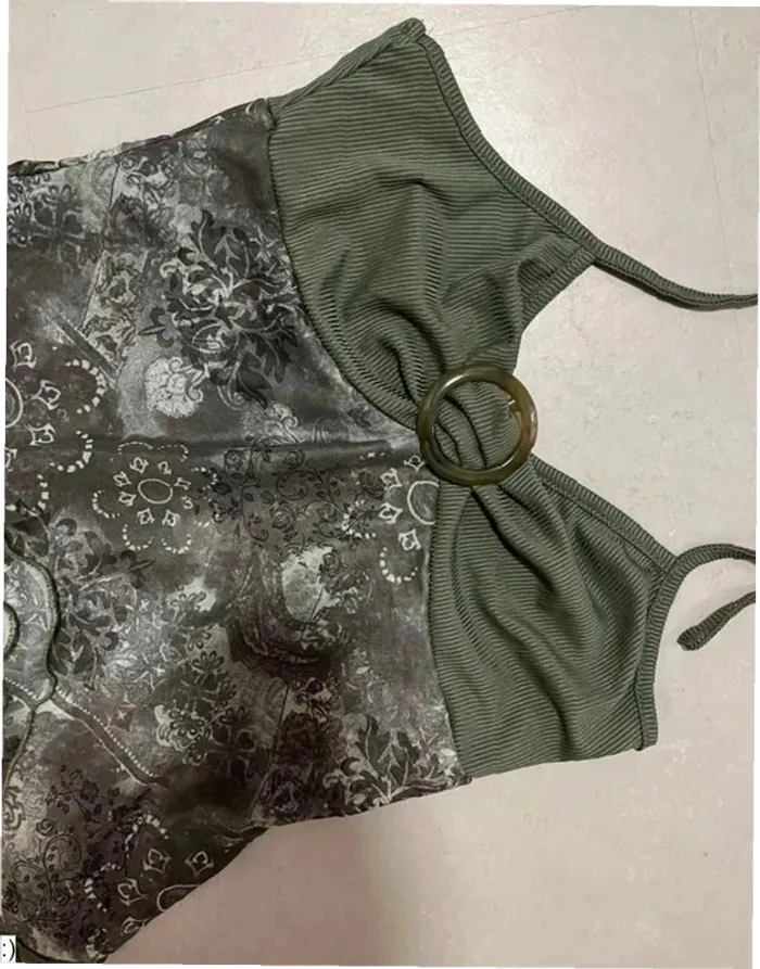 Top Femme Vert Army Bandana Asymétrique Y2K - Taille S Très Bon État - photo numéro 3
