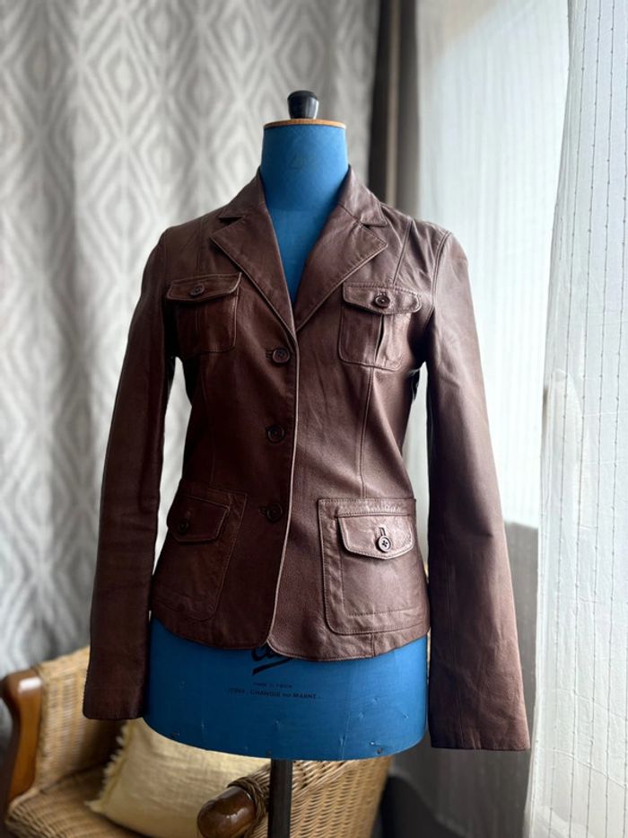 Veste blazer 100% cuir - Naf Naf - marron - taille 38/M - en parfait état - photo numéro 6