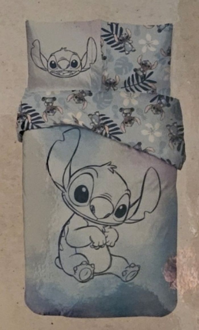 Parure de lit simple (housse de couette + taie d'oreiller) - Stitch - Disney