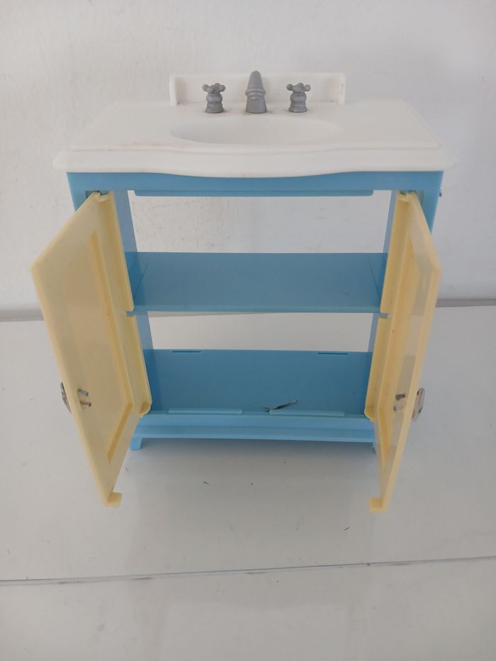 Lavabo Miniature pour Maison de Poupées - Style Vintage Bleu & Jaune - photo numéro 2