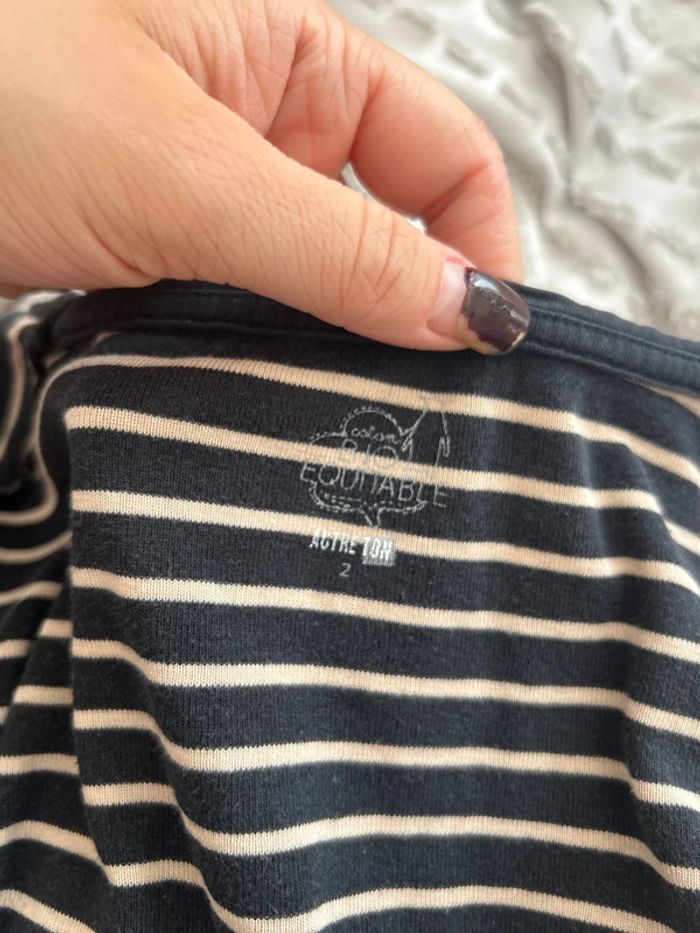 Marinière manches longues – Taille 2 – Coton bio – Noir & blanc - photo numéro 4