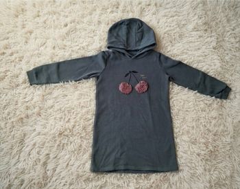 ✨ Adorables Robe Pull à Capuche Bleu Gris - Motif Pompons Cerises ✨
