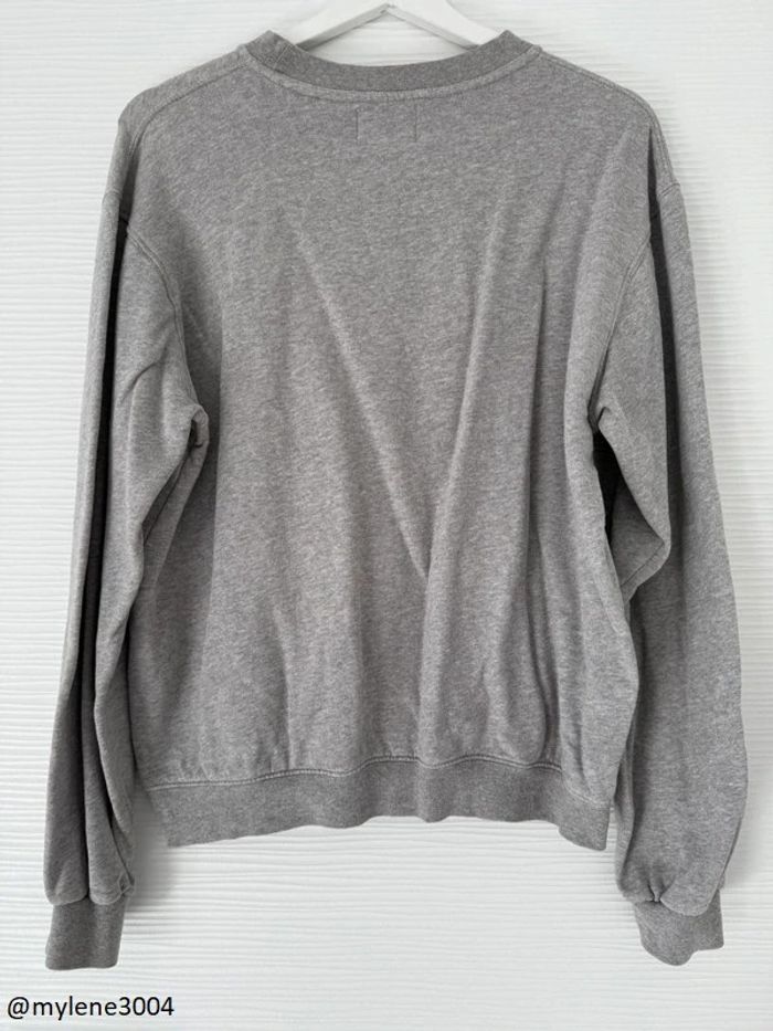 Pull d'hiver oversize sweat gris foncé à écritures col rond à manches longues - photo numéro 4
