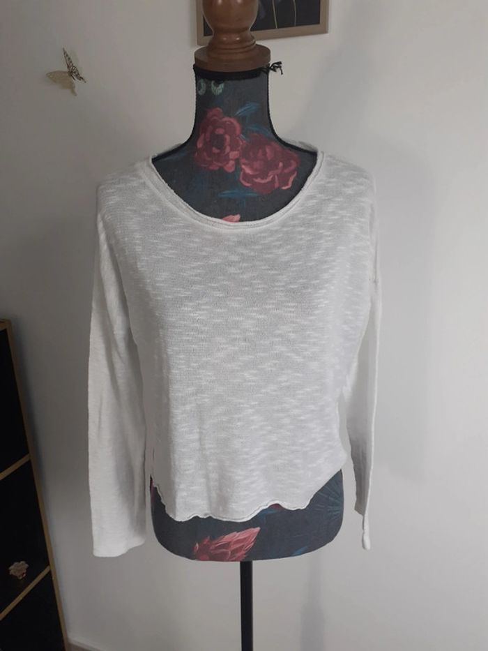 Pull léger blanc strass cœur L