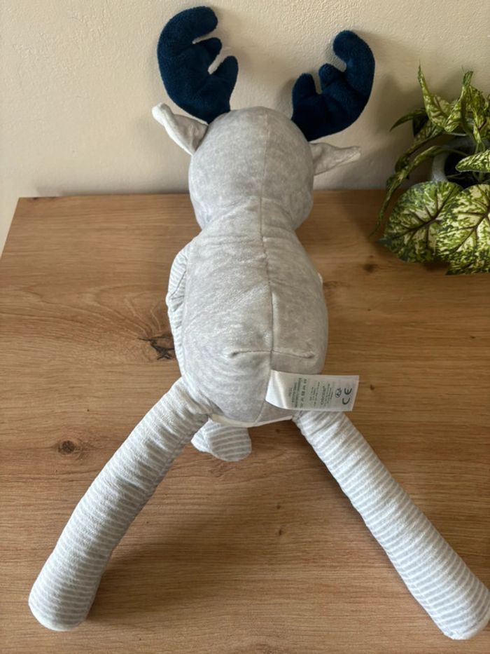 Doudou peluche renne vert gris rayé blanc obaibi - photo numéro 3