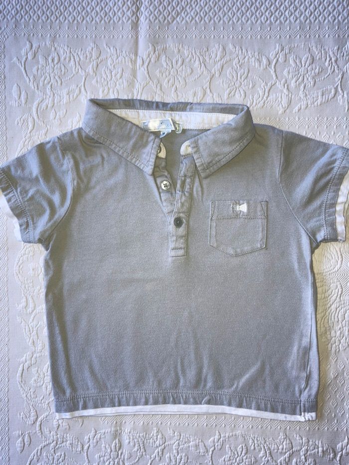 Polo Gris bordé blanc 3 ans Mes Petits Cailloux