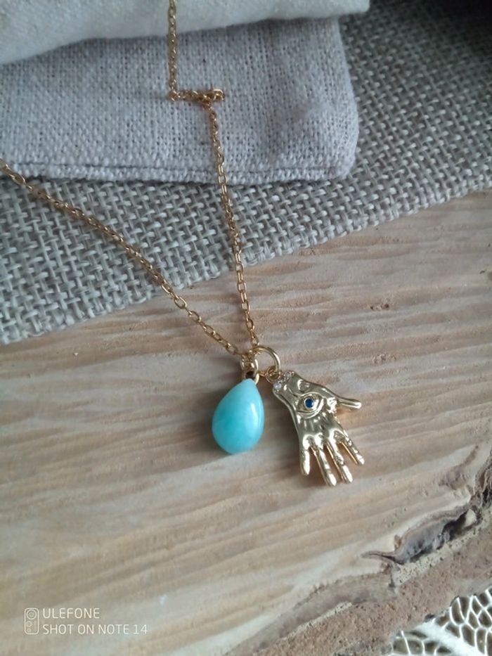 Collier talisman main et goutte d'amazonite - photo numéro 2